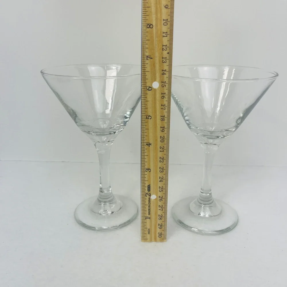 Set of 2 Clear Glass Martini Glasses Classic Stemmed Cocktail Barware 7.25in